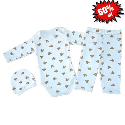 Комплект ясельний (боді + штани + шапочка) молочний "Міккі"